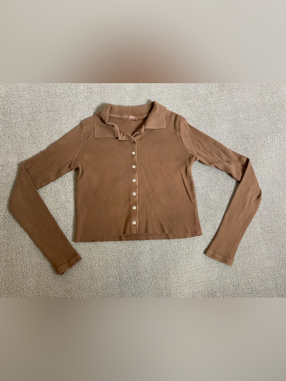 John Galt Brandy Melville Cropped Ribbed Button-Up Collared Sweater
